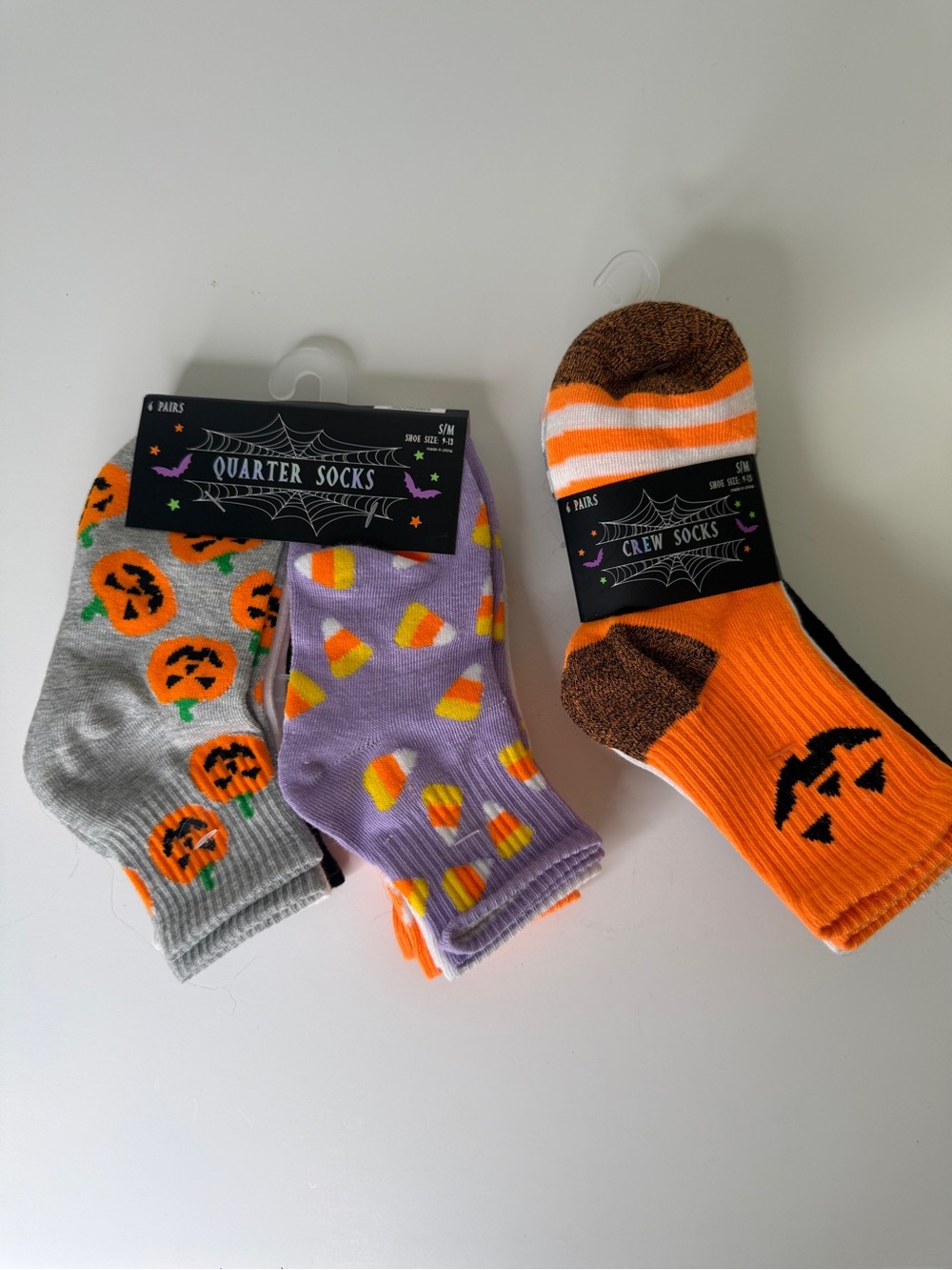 Halloween Theme 12 pair Sock Bundle Youth SZ S/M 9-13 Quarter & Crew Style